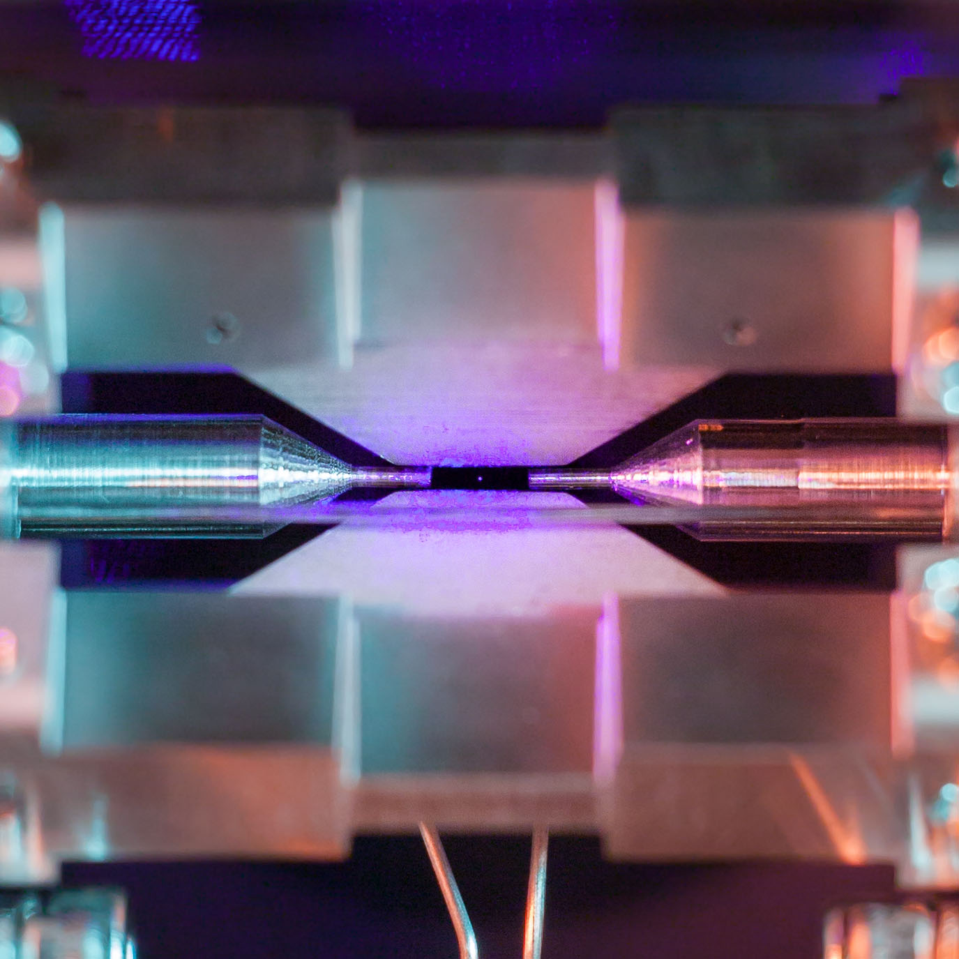 Close-up of single atom in ion trap, by David Nadlinger