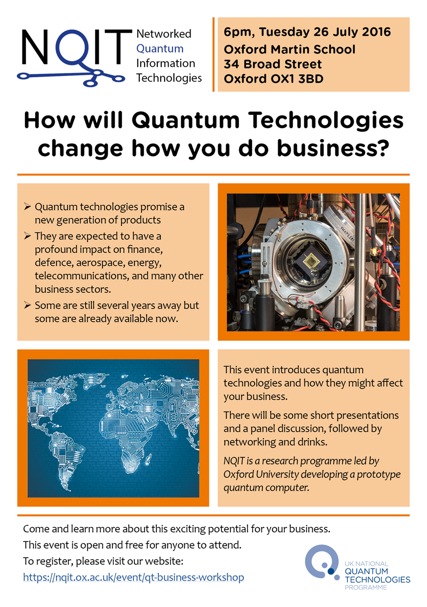 NQIT Quantum technologies and Business workshop flyer